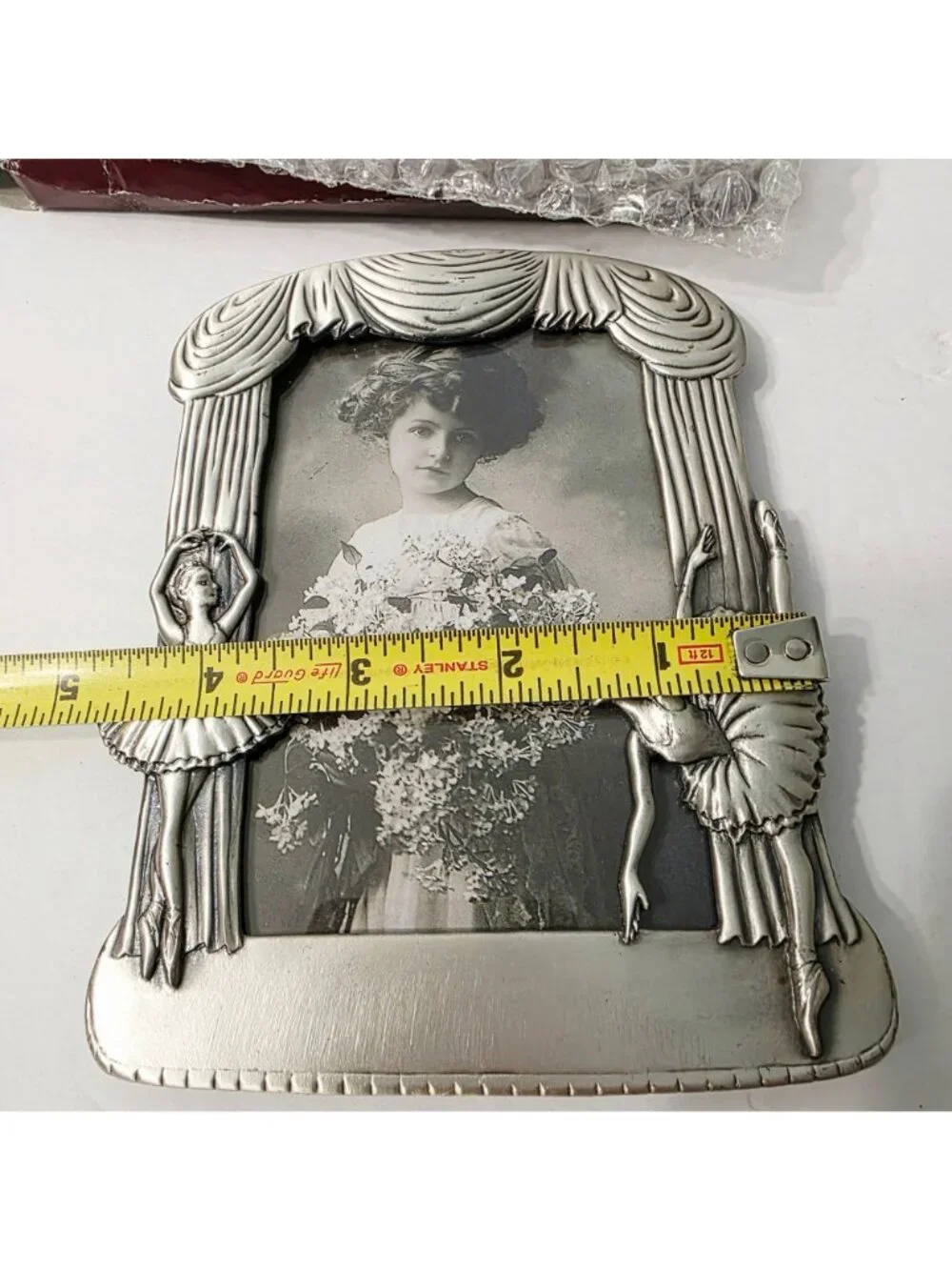 Vtg Free Standing Pewter Ballerina Theater Curtain Theme Photo Picture Frame